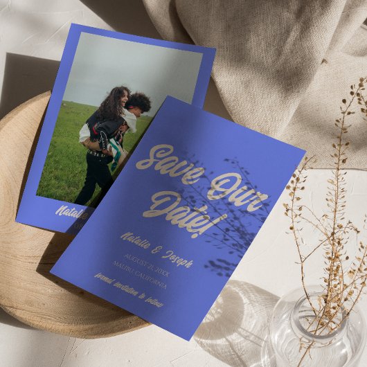 Retro Blau Funky Bold Moderne Einzigartige Lustige Save The Date