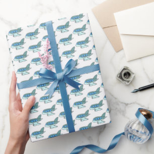 Retro-Blau Geburtstag Kinder Pilot Reisen Flugzeug Geschenkpapier