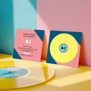 Retro blau gelb moderne Musik Dj Vinyl Musiker Quadratische Visitenkarte