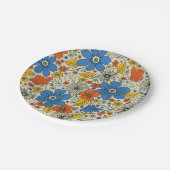 Retro Blau, Gelb und Orangen Pappteller (Schrägansicht)