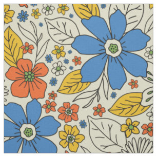Retro Blau, Gelb und Orangen Stoff