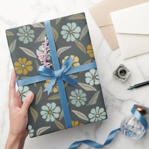 Retro Blau & Gelbe Blume Geschenkpapier