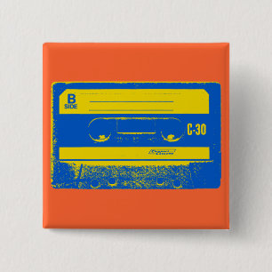Retro Blau & Gelbe Kassette Button