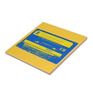 Retro blau-gelbe Kassette Fliese