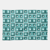 Retro Blau Geometrisches Quadratmuster Geschirrtuch (Horizontal)