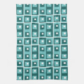 Retro Blau Geometrisches Quadratmuster Geschirrtuch (Vertikal)