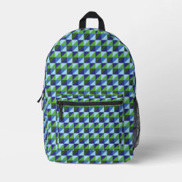 Retro Blau & Grün Geometrisches Dreieck Abstraktes Bedruckter Rucksack
