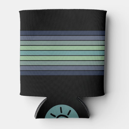 Retro Blau & Grün Surfbrett Streifen Dosenkühler (Vorderseite)