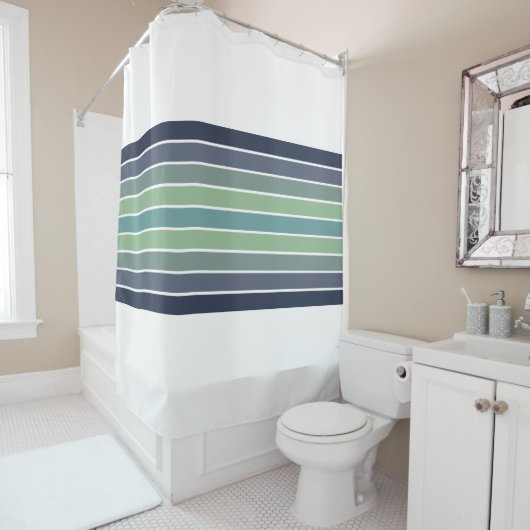 Retro Blau & Grün Surfbrett Streifen Duschvorhang (Beispiel)