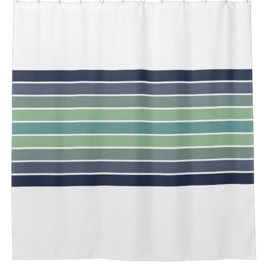 Retro Blau & Grün Surfbrett Streifen Duschvorhang (Vorderseite)
