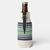 Retro Blau & Grün Surfbrett Streifen Flaschenkühler (Flasche Rückseite)