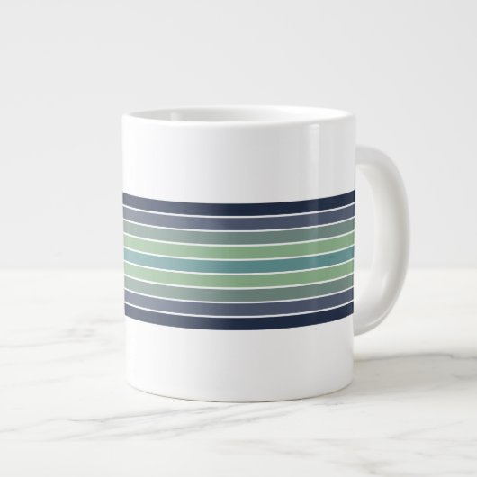 Retro Blau & Grün Surfbrett Streifen Jumbo-Tasse (Vorderseite Rechts)