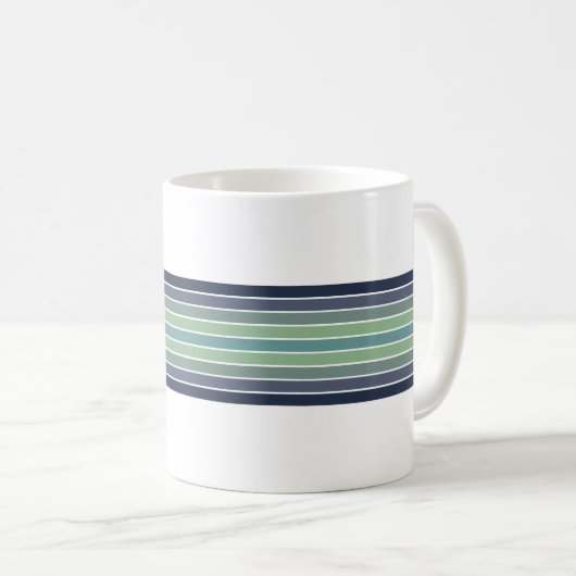 Retro Blau & Grün Surfbrett Streifen Kaffeetasse (VorderseiteRechts)