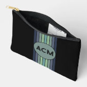 Retro Blau & Grün Surfbrett Streifen Zubehörtasche (Offen)