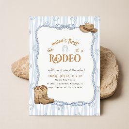 Retro Blau Kariert Cowboy Erstes Rodeo 1. Geburtst Einladung