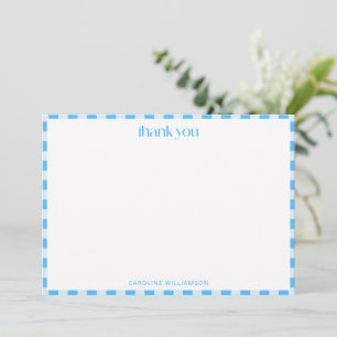 Retro Blau Kariert Personalisierter Name Baby Jung Dankeskarte