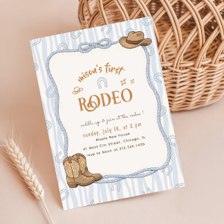 Retro Blau Kariert Western Cowboy Rodeo 1. Geburts Einladung