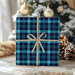 Retro Blau Kariertes Whimsical Weihnachten  Geschenkpapier