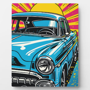 Retro Blau Klassiker Auto Front Pop-Art-Illustrati Fotoplatte