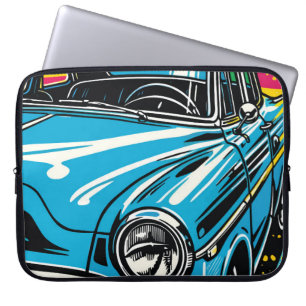 Retro Blau Klassiker Auto Front Pop Art Illustrati Laptopschutzhülle