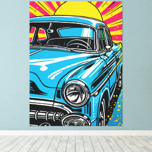 Retro Blau Klassiker Auto Front Pop Art Illustrati Leinwanddruck