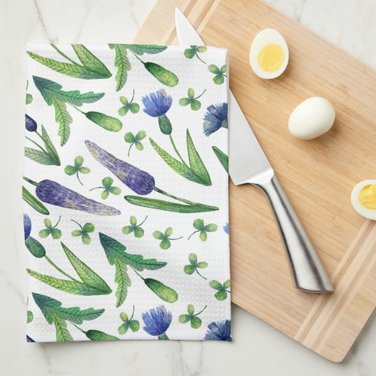 Retro Blau Lila grüne Farbe Blüte Geschirrtuch (Viertel Falte)