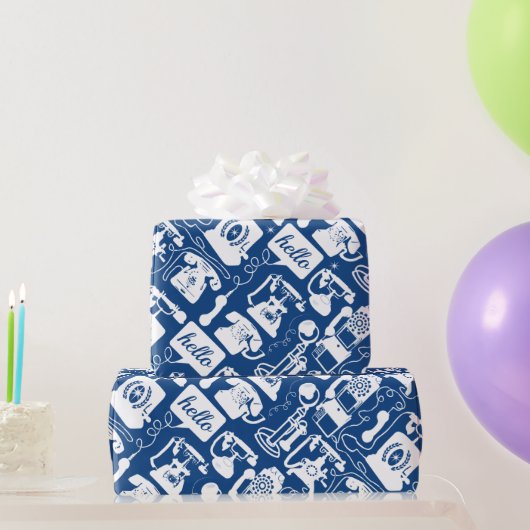 Retro Blau oder Telefonmuster in beliebiger Farbe Geschenkpapier (Partygeschenke)