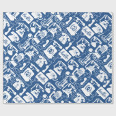 Retro Blau oder Telefonmuster in beliebiger Farbe Geschenkpapier (Flach)