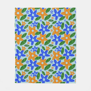 Retro Blau & Orange Blumenmuster Fleecedecke