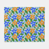 Retro Blau & Orange Blumenmuster Fleecedecke (Vorderseite (Horizontal))