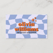 Retro Blau Orange QR-Code Groovy Kariert Einzigart Visitenkarte (Vorderseite)