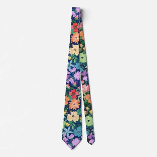 Retro Blau Regenbogen Blumen Muster Krawatte (Vorderseite)