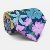 Retro Blau Regenbogen Blumen Muster Krawatte (Gerollt)