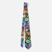 Retro Blau Regenbogen Blumen Muster Krawatte (Rückseite)