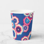 Retro Blau & Rosa 60er Blumenmuster Pappbecher (Rückseite)