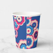 Retro Blau & Rosa 60er Blumenmuster Pappbecher (Rechts)