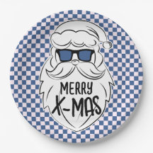 Retro Blau Rosa Karierter Weihnachtsmann Weihnacht