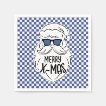 Retro Blau Rosa Karierter Weihnachtsmann Weihnacht