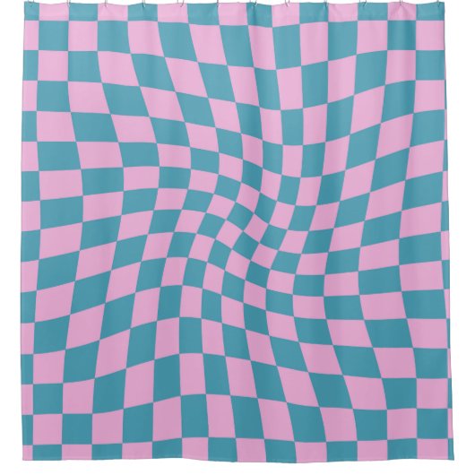 Retro Blau rosa Karo verschleiert Duschvorhang (Vorderseite)