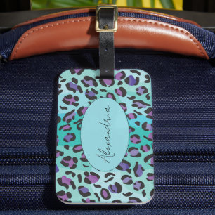 Retro Blau und Lila Leopardenprint Gepäckanhänger