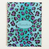 Retro Blau und Lila Leopardenprint Planer (Vorderseite)