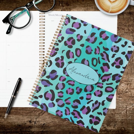 Retro Blau und Lila Leopardenprint Planer