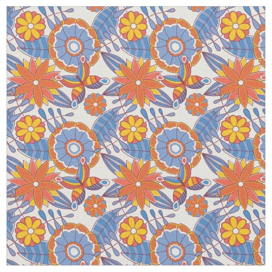 Retro Blau und Orange Floral Stoff (Nahaufnahme)