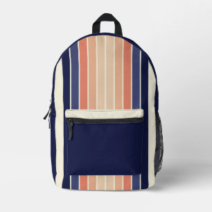 Retro Blau und Pfirsichfarben "Surfboard" gestreif Bedruckter Rucksack