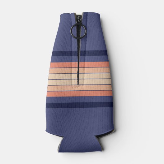 Retro Blau und Pfirsichfarben "Surfboard" gestreif Flaschenkühler (Rückseite)
