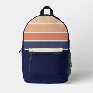 Retro Blau und Pfirsichstreifen Bedruckter Rucksack