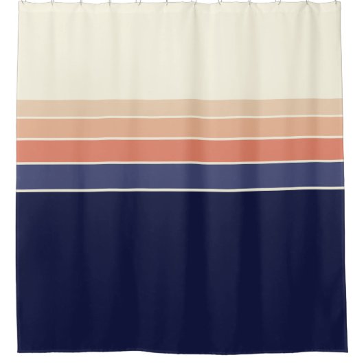 Retro Blau und Pfirsichstreifen Duschvorhang (Vorderseite)