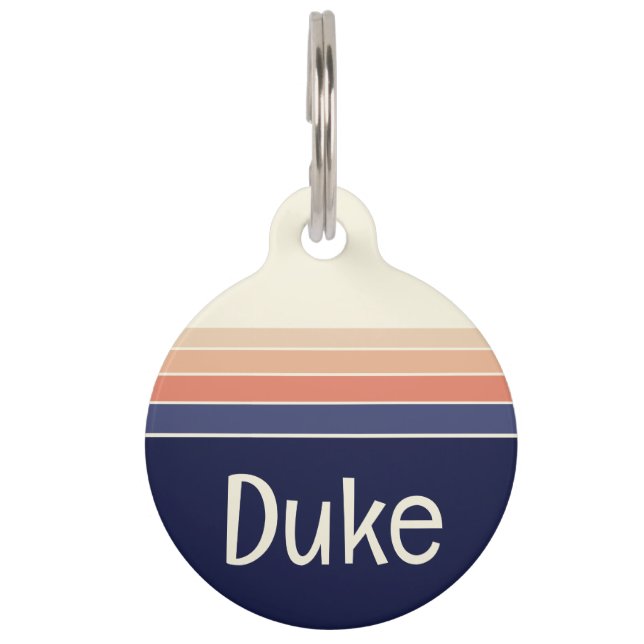 Retro Blau und Pfirsichstreifen Hund/Katze Haustiermarke (Vorderseite)