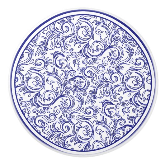 Retro Blau und Weiß Muster Keramikknauf (Vorderseite)