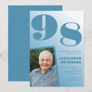 Retro-Blau-Verlaufsfoto 98. Geburtstag Einladung